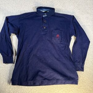 Vintage Chaps Ralph Lauren Rugby Polo Shirt Navy Blue Cotton Size Medium